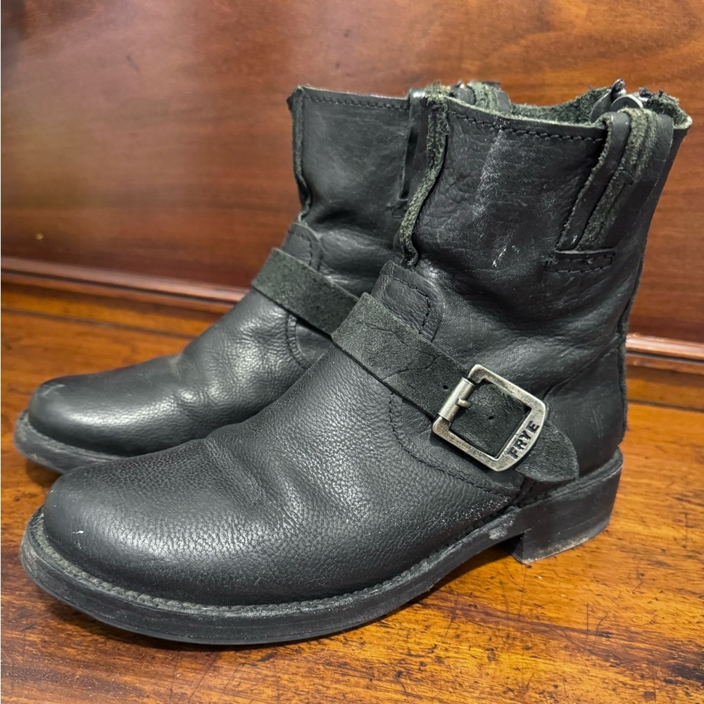 Frye Black Leather Women's Buckle Boots